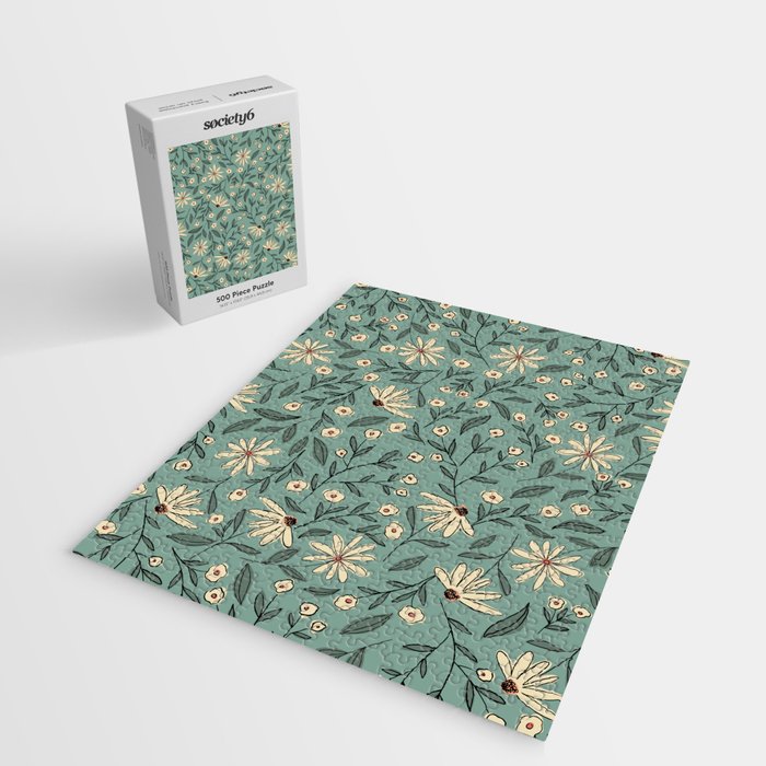 Vintage Floral Neutral - Green Jigsaw Puzzle Gallery Image 2