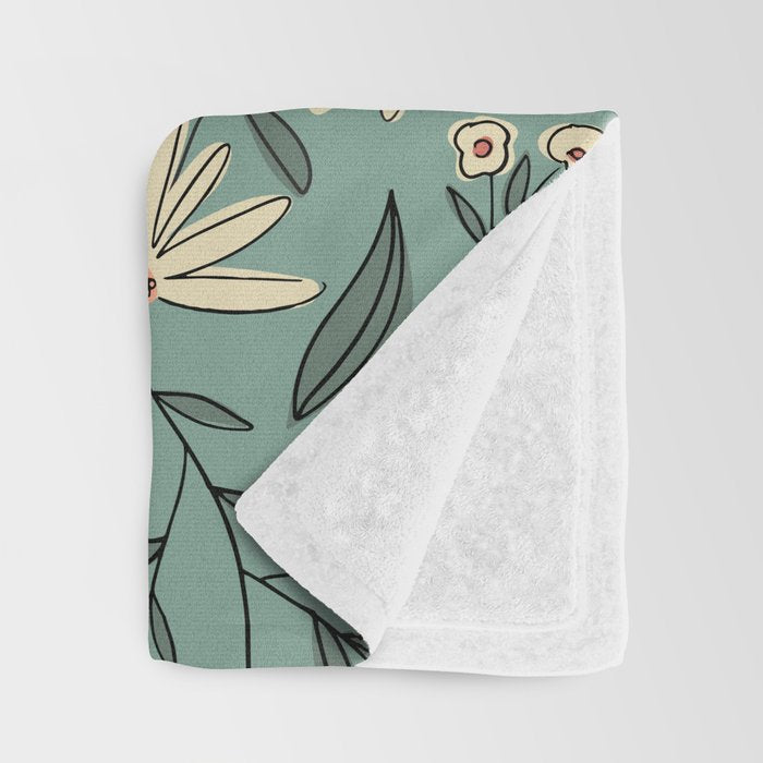 Vintage Floral Neutral - Green Throw Blanket Gallery Image 3