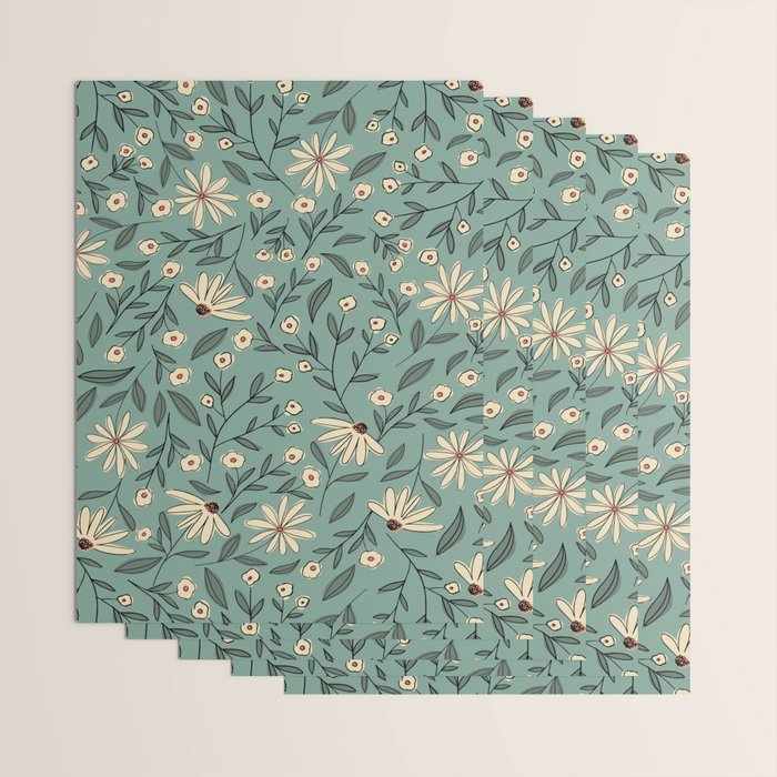Vintage Floral Neutral - Green Wrapping Paper Gallery Image 3