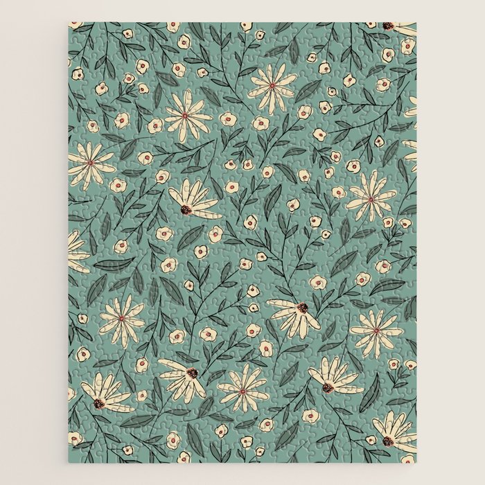 Vintage Floral Neutral - Green Jigsaw Puzzle Gallery Image 1