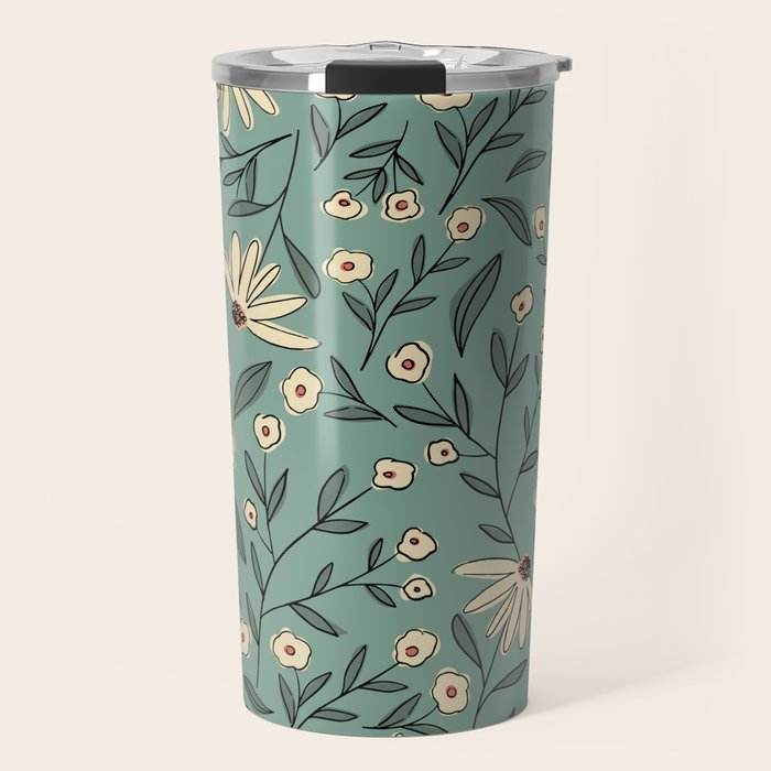 Vintage Floral Neutral - Green Travel Mug Gallery Image 1