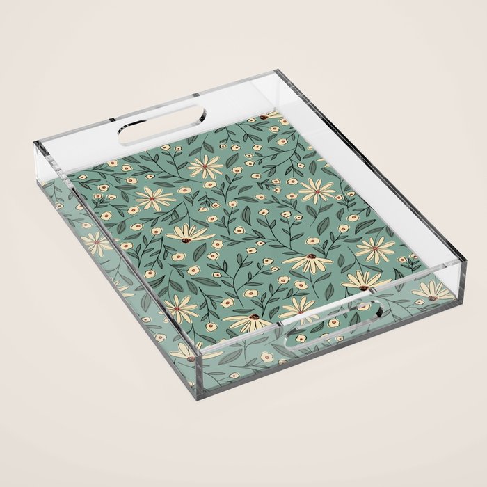 Vintage Floral Neutral - Green Acrylic Tray Gallery Image 1