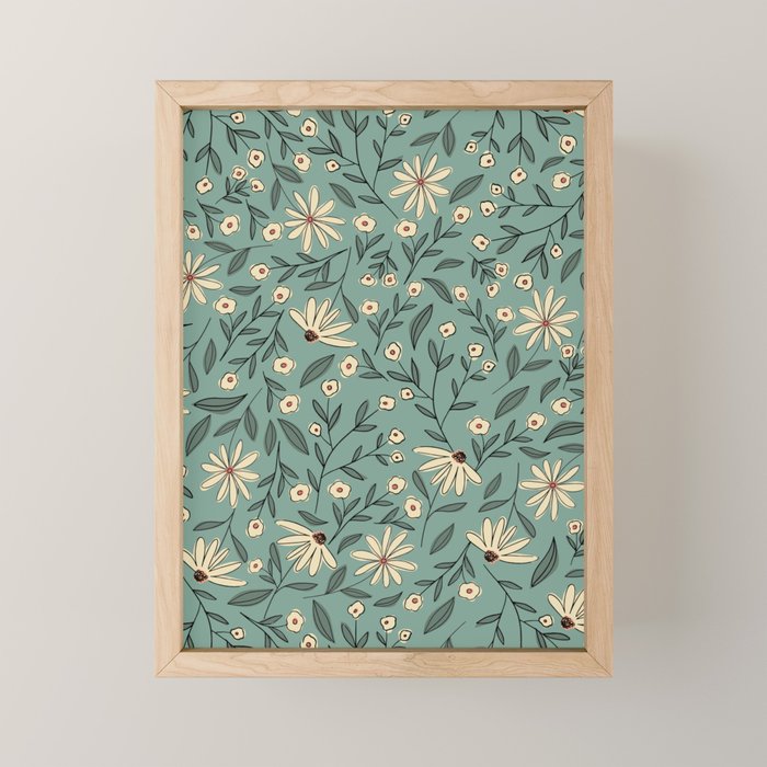 Vintage Floral Neutral - Green Mini Art Print Gallery Image 1