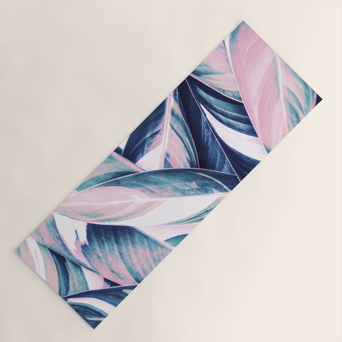 Botanical leaf pink and blue Yoga Mat Gallery Image 1