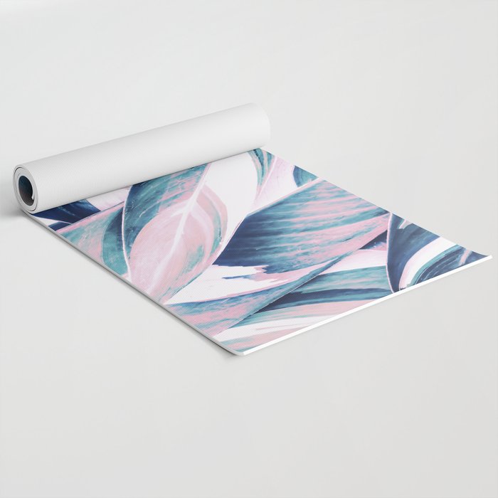 Botanical leaf pink and blue Yoga Mat Gallery Image 2