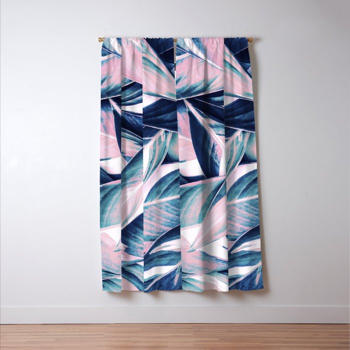 Botanical leaf pink and blue Window Curtain Gallery Image 3