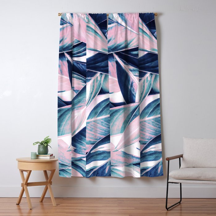 Botanical leaf pink and blue Window Curtain Gallery Image 5