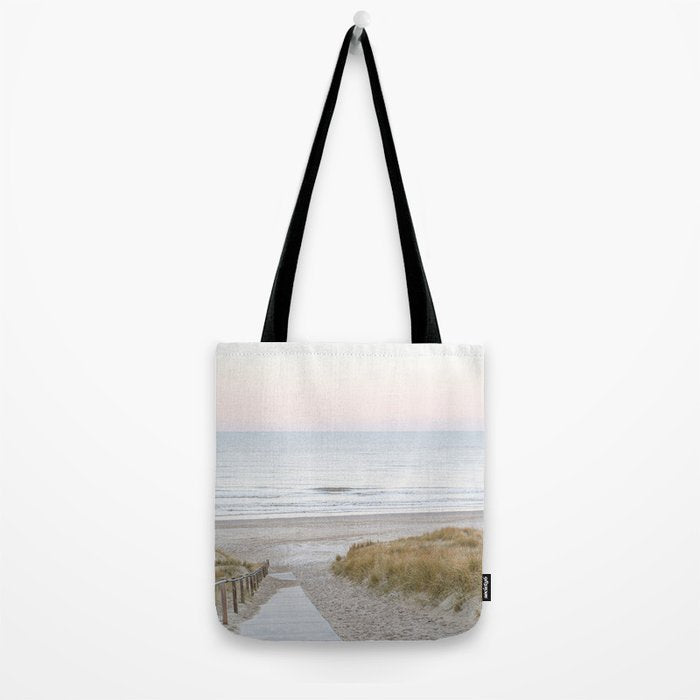 Beach Walk At Sunrise Photo | Dutch Coast Travel Photography Art Print | Egmond Aan Zee Holland In Pastel Colors Tote Bag Gallery Image 2