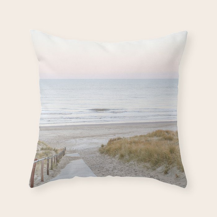 Beach Walk At Sunrise Photo | Dutch Coast Travel Photography Art Print | Egmond Aan Zee Holland In Pastel Colors Throw Pillow Gallery Image 6