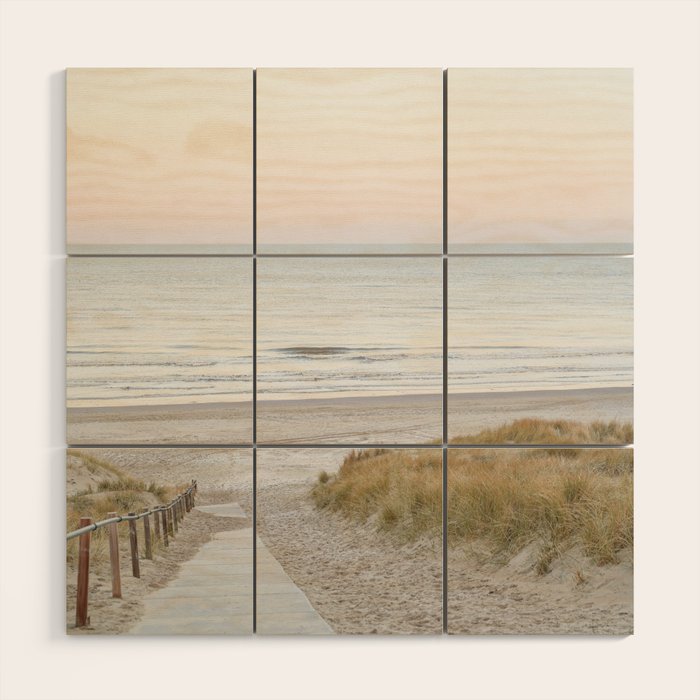 Beach Walk At Sunrise Photo | Dutch Coast Travel Photography Art Print | Egmond Aan Zee Holland In Pastel Colors Wood Wall Art Gallery Image 1