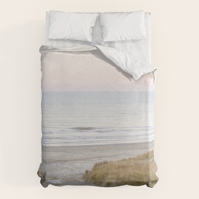 Beach Walk At Sunrise Photo | Dutch Coast Travel Photography Art Print | Egmond Aan Zee Holland In Pastel Colors Duvet Cover Gallery Image 6