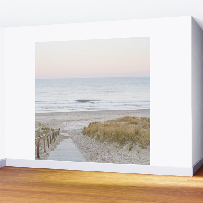 Beach Walk At Sunrise Photo | Dutch Coast Travel Photography Art Print | Egmond Aan Zee Holland In Pastel Colors Wall Mural Gallery Image 2