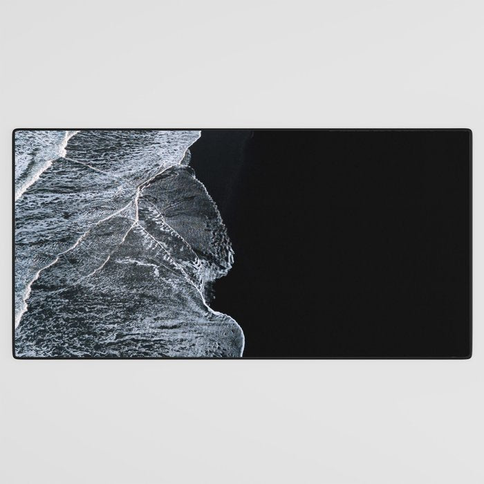 Waves on a black sand beach in iceland - minimalist Landscape Photography Desk Mat Gallery Image 3