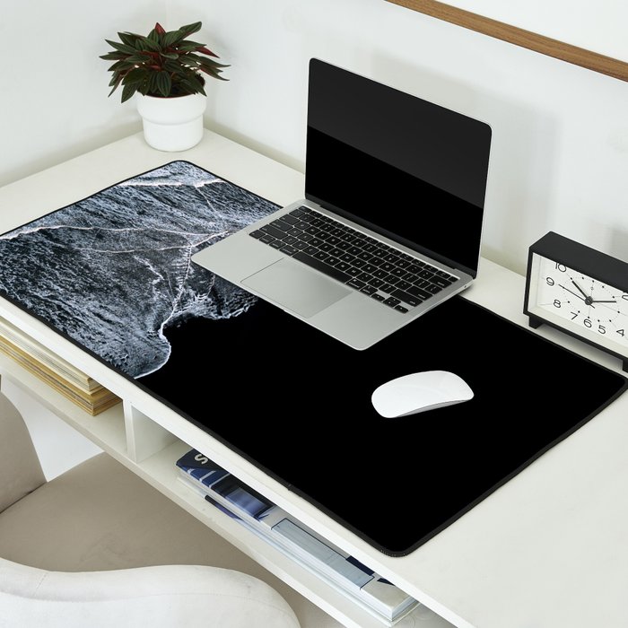 Waves on a black sand beach in iceland - minimalist Landscape Photography Desk Mat Gallery Image 2