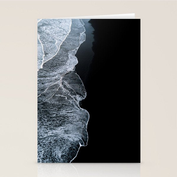 Waves on a black sand beach in iceland - minimalist Landscape Photography Stationery Card Gallery Image 2