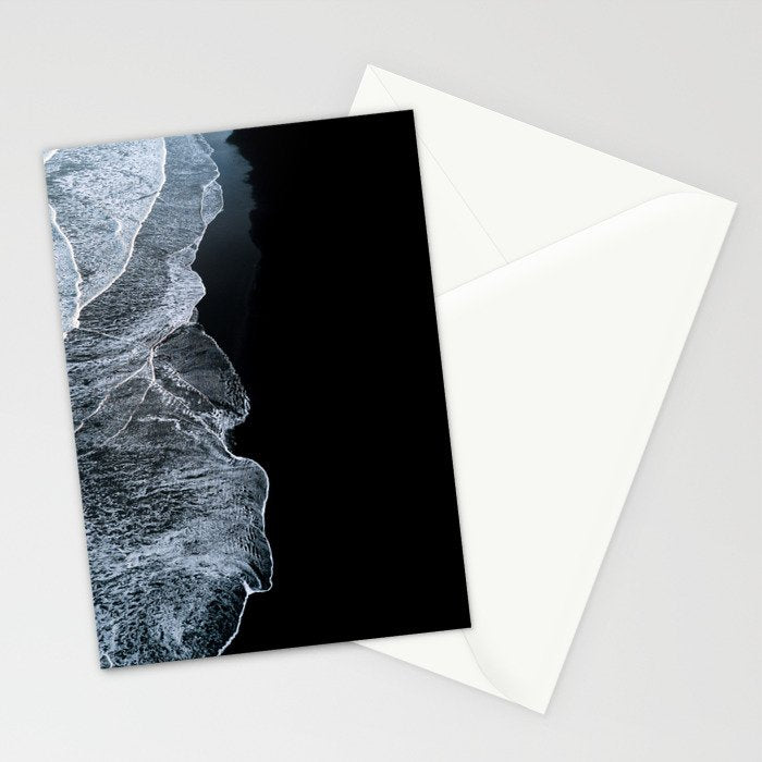 Waves on a black sand beach in iceland - minimalist Landscape Photography Stationery Card Gallery Image 2