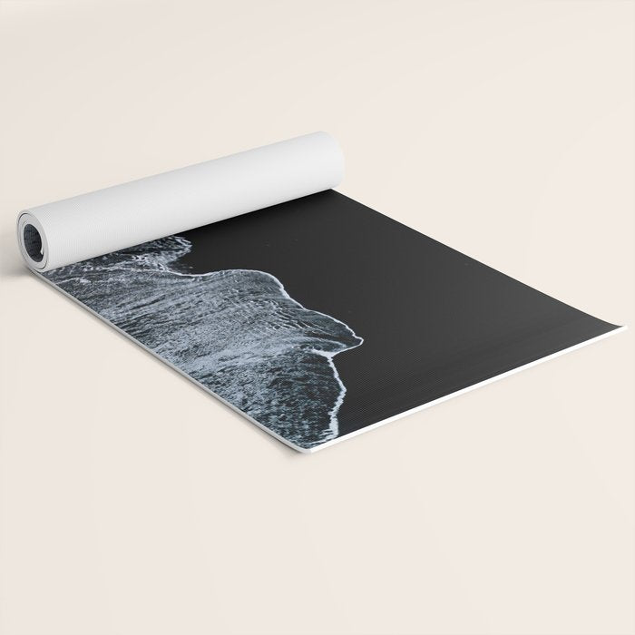 Waves on a black sand beach in iceland - minimalist Landscape Photography Yoga Mat Gallery Image 2