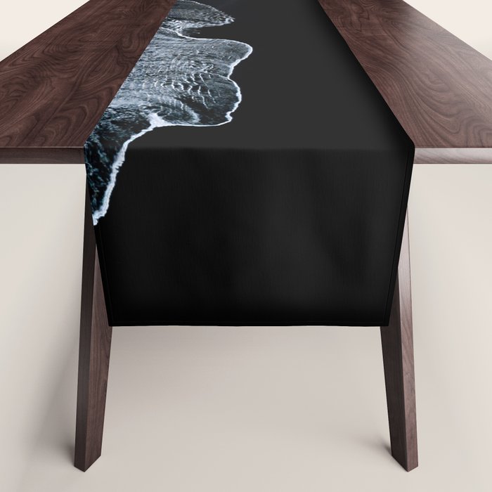 Waves on a black sand beach in iceland - minimalist Landscape Photography Table Runner Gallery Image 1