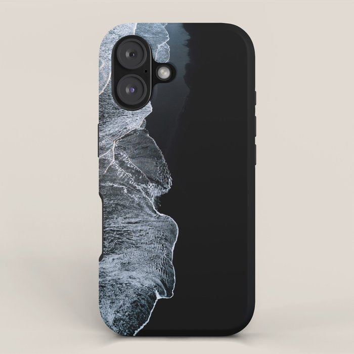 Waves on a black sand beach in iceland - minimalist Landscape Photography iPhone Case Gallery Image 1