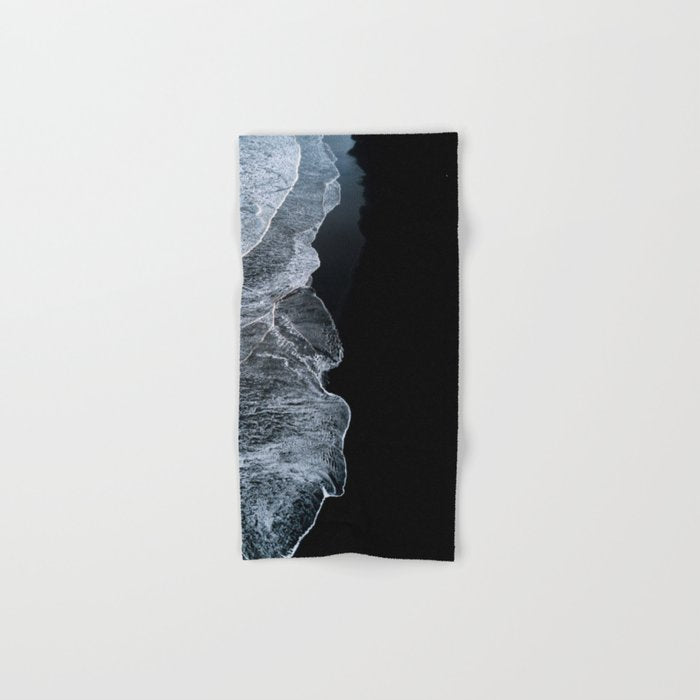Waves on a black sand beach in iceland - minimalist Landscape Photography Bath Towel Gallery Image 1