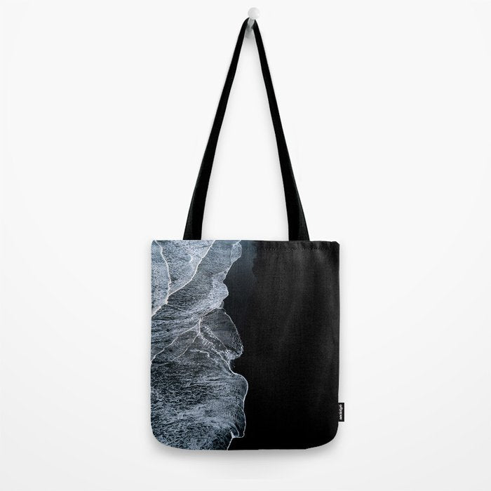 Waves on a black sand beach in iceland - minimalist Landscape Photography Tote Bag Gallery Image 2