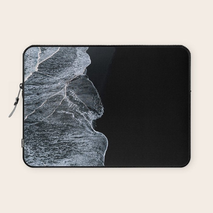 Waves on a black sand beach in iceland - minimalist Landscape Photography Laptop Sleeve Gallery Image 1