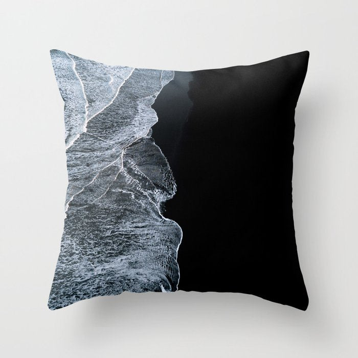 Waves on a black sand beach in iceland - minimalist Landscape Photography Throw Pillow Gallery Image 6