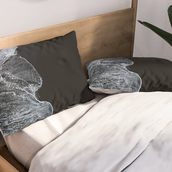 Waves on a black sand beach in iceland - minimalist Landscape Photography Pillow Sham Gallery Image 2