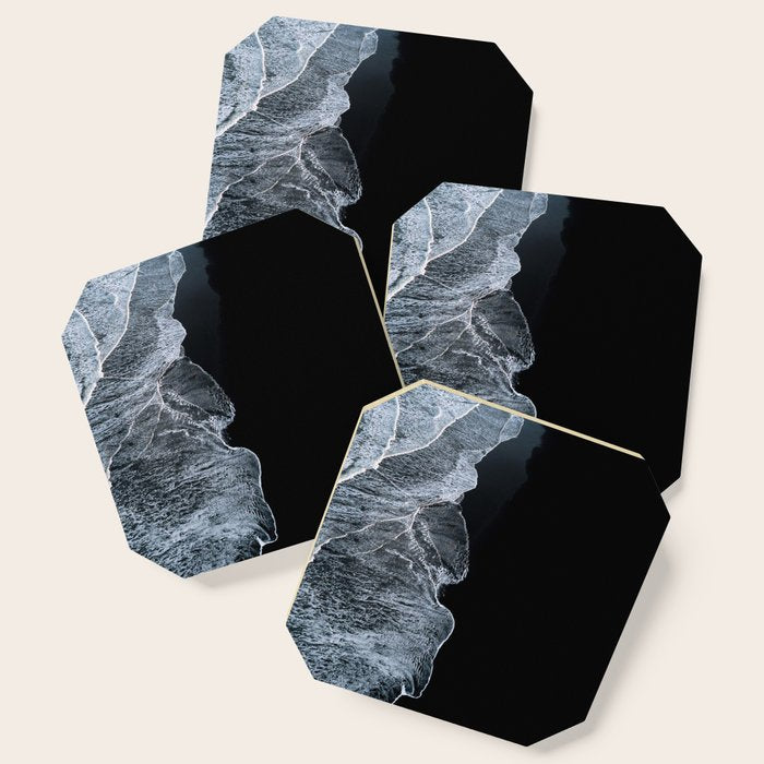 Waves on a black sand beach in iceland - minimalist Landscape Photography Coaster Gallery Image 1