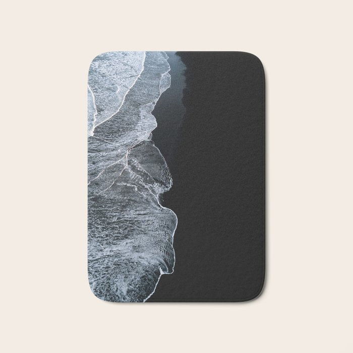 Waves on a black sand beach in iceland - minimalist Landscape Photography Bath Mat Gallery Image 1