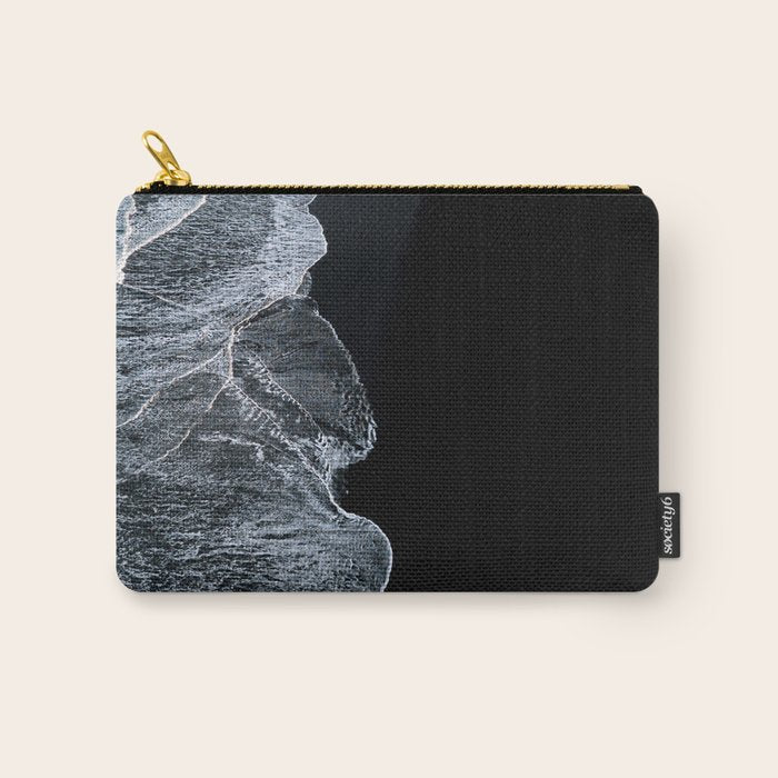 Waves on a black sand beach in iceland - minimalist Landscape Photography Carry All Pouch Gallery Image 1