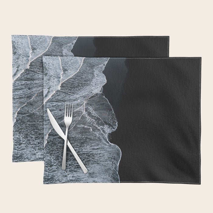 Waves on a black sand beach in iceland - minimalist Landscape Photography Placemat Gallery Image 1