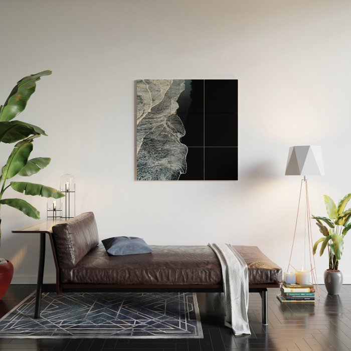 Waves on a black sand beach in iceland - minimalist Landscape Photography Wood Wall Art Gallery Image 2