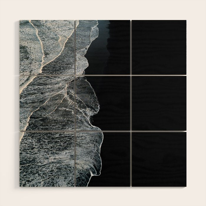 Waves on a black sand beach in iceland - minimalist Landscape Photography Wood Wall Art Gallery Image 1