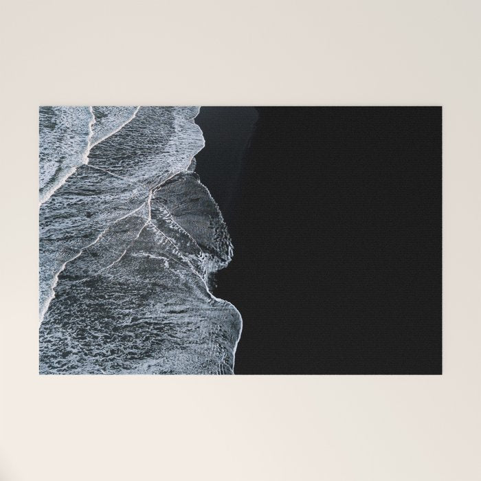Waves on a black sand beach in iceland - minimalist Landscape Photography Welcome Mat Gallery Image 1