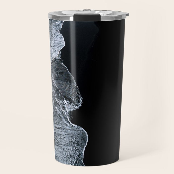 Waves on a black sand beach in iceland - minimalist Landscape Photography Travel Mug Gallery Image 1