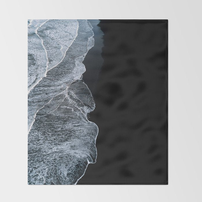 Waves on a black sand beach in iceland - minimalist Landscape Photography Throw Blanket Gallery Image 2