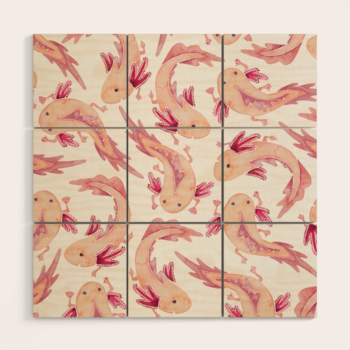 Mexican Axolotls Watercolor Wood Wall Art Gallery Image 1
