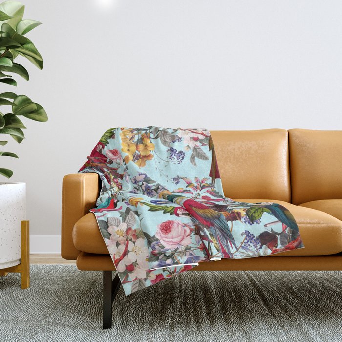 Floral and Birds XXXIV Throw Blanket Gallery Image 1