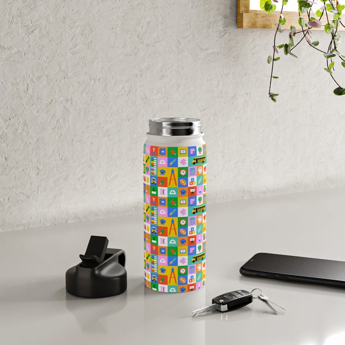 Colorful back to school mosaic pattern Water Bottle Gallery Image 4