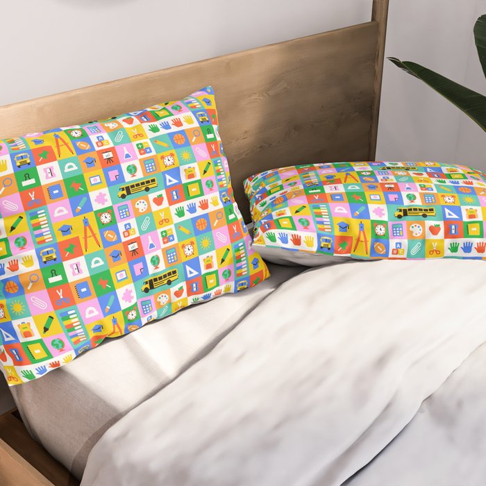 Colorful back to school mosaic pattern Pillow Sham Gallery Image 2