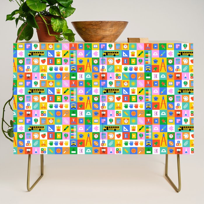 Colorful back to school mosaic pattern Credenza Gallery Image 1