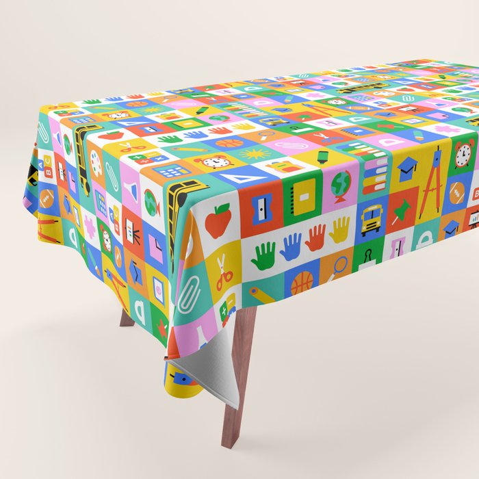 Colorful back to school mosaic pattern Tablecloth Gallery Image 1