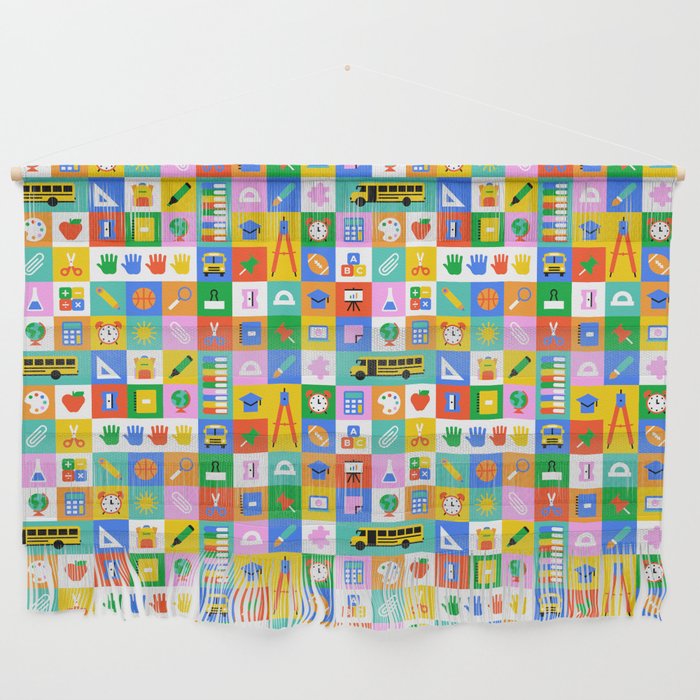 Colorful back to school mosaic pattern Wall Hanging Gallery Image 1