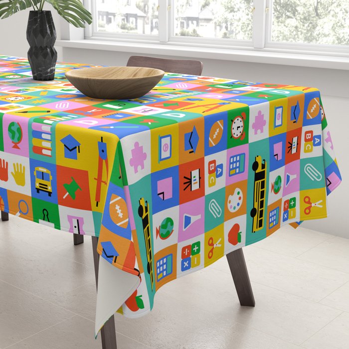 Colorful back to school mosaic pattern Tablecloth Gallery Image 3