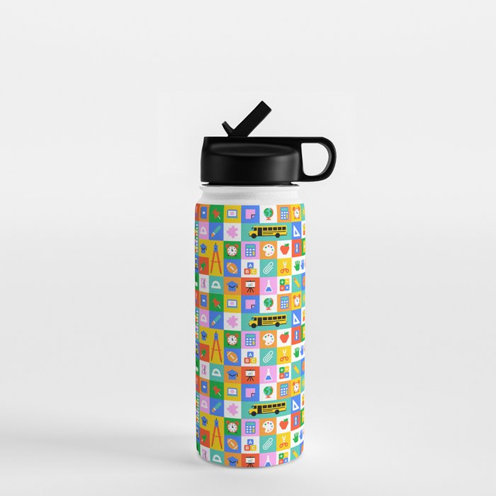 Colorful back to school mosaic pattern Water Bottle Gallery Image 1