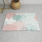 Floral Bloom, Teal, Green, Pink and White Rug Gallery Image 1
