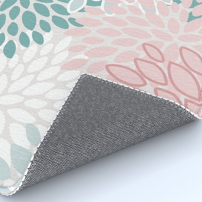 Floral Bloom, Teal, Green, Pink and White Rug Gallery Image 4