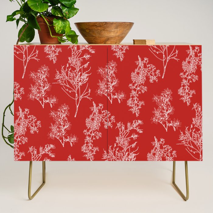 Botanical Cottage Floral Pattern in Red and White Credenza Gallery Image 1