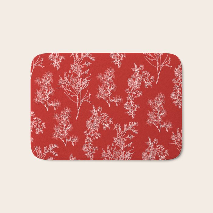 Botanical Cottage Floral Pattern in Red and White Bath Mat Gallery Image 1
